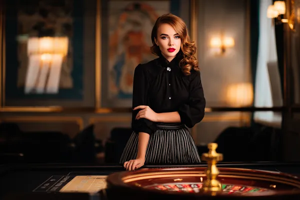 A confident dealer surrounded by casino chips inviting players to access their ILOTBEF account, reflecting quick and easy login options.